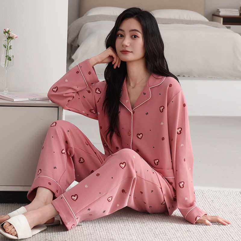 专柜品牌睡衣女2026新款春秋季纯棉长袖宽松大码全棉开衫可外穿家