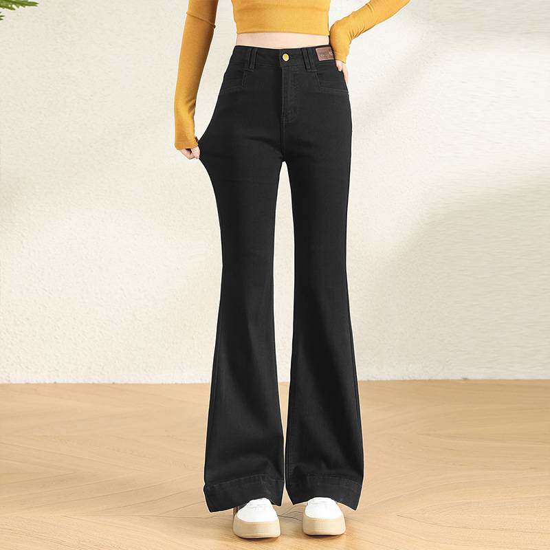 官方品牌黑色微喇牛仔裤女2026春季新款大码显瘦修身时尚喇叭休闲
