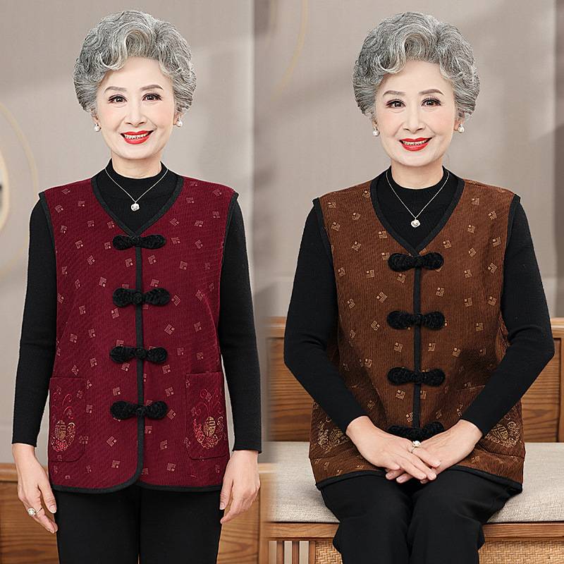 官方品牌奶奶春秋马甲唐装中老年人秋装女妈妈背心老太太新款坎肩