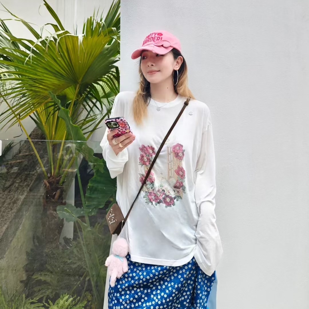 花朵印花长袖T恤天丝面膜防晒