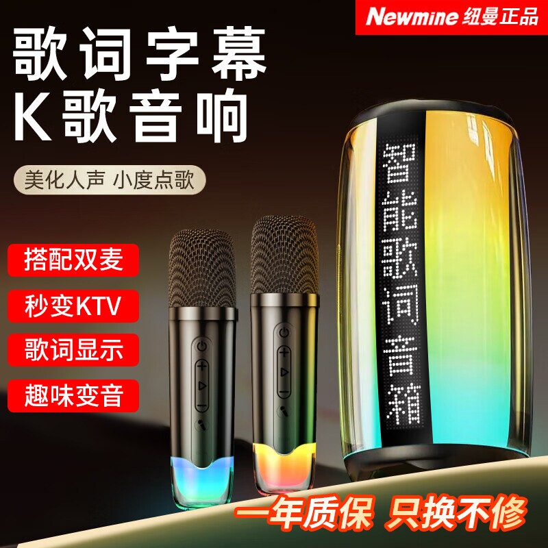 纽曼 k19双麦克风户外唱歌音响带无线歌低重音蓝牙音箱家庭KTV话