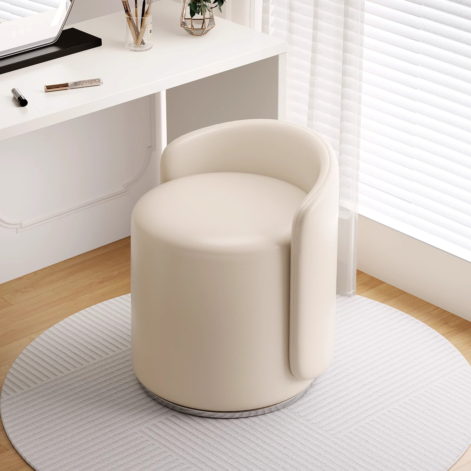 化妆凳轻奢高级感家用凳子靠背女生卧室化妆台椅子圆凳旋转美甲椅