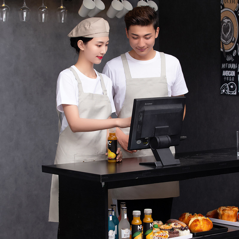 速发帆布围裙腰作服餐饮专用美甲奶茶咖啡蛋式店肩带糕围工印logo
