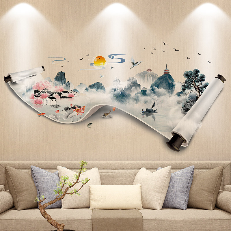 速发立体中国墙墙厅电视背景风装饰画客贴纸遮丑贴画墙壁纸墙纸自