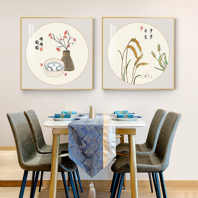 速发新饰式餐厅装饰画简约饭厅挂装中国风餐桌墙画背景墙画中壁画
