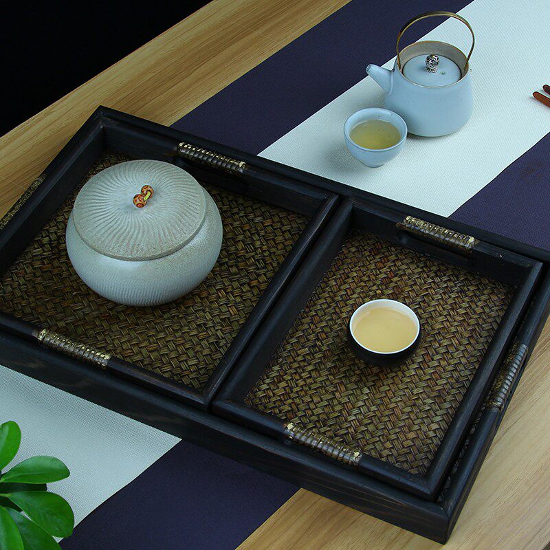 速发泰国竹编托编饰古藤盘 东南亚风格木质果盘 创意装复茶室茶盘