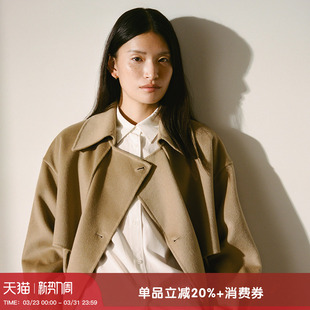 中长款 蓝宝羊毛双面呢风衣式 羊织道 大衣秋冬毛呢外套 现货