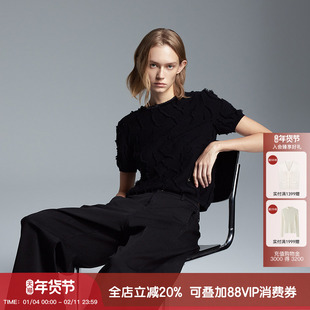 【明星联名款】羊织道 雪舞 山羊绒拼接短袖针织衫秋冬羊毛毛衣