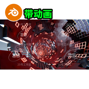 blender科技科幻隧道洞穴破损动画动态视频场景模型建模霓虹2503
