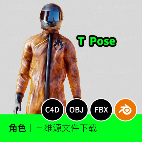 赛博朋克赛车手角色人物3D模型blender建模C4D素材FBX文件1111