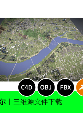 韩国首尔城市地形地势地貌C4D建筑OBJ鸟瞰3D模型blender建模1429