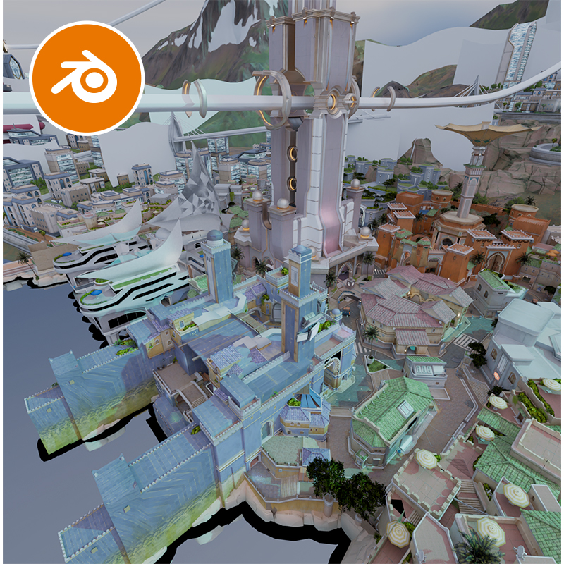 blender卡通二次元建筑城市街道CBD科技未来场景模型建模素材2416