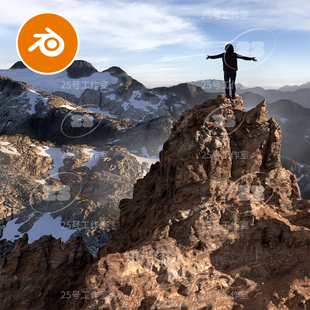 blender高山山脉雪山冬天悬崖场景模型建模素材渲染2514