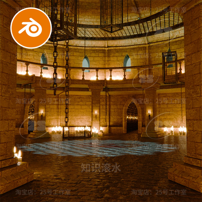 blender神秘牢房古堡城堡圆顶建筑室内监狱场景模型建模渲染2283