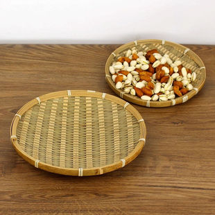汉水竹城手工竹篮子筲箕竹筛子竹编水果篮点心托盘家用编织工艺圆