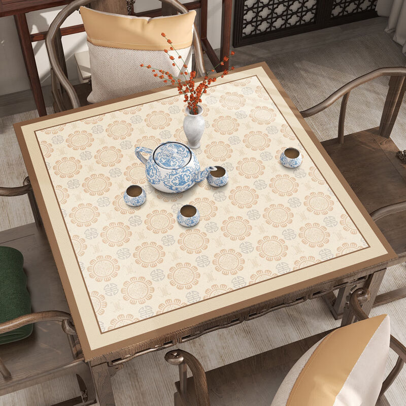 南柯一梦正方形餐桌垫新中式麻将桌布防水防油免洗实木茶几垫防烫