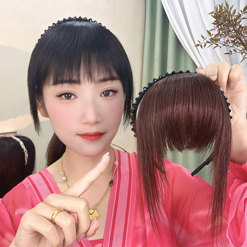 唐妮头顶假发片真发遮白发水晶发箍刘海一体遮发际线自然前额刘海