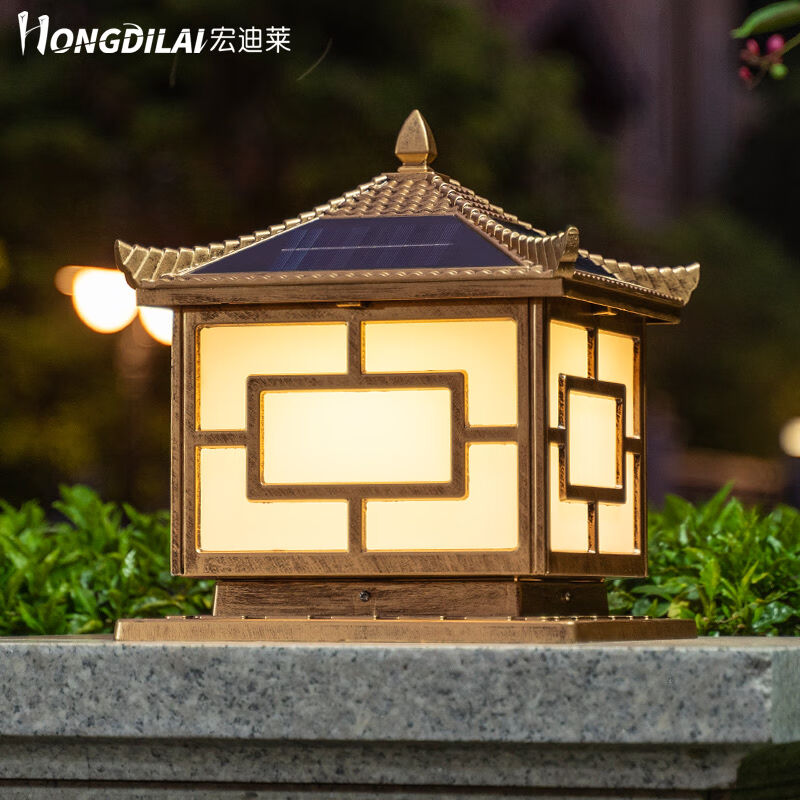 宏迪莱太阳能柱头灯室外防水景观庭院灯别墅新农村大门口户外围墙图片