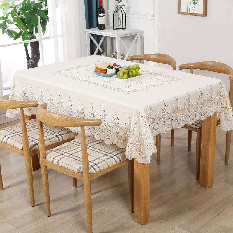 北欧防水防油防烫免洗PVC茶几餐桌桌布桌垫蕾丝桌布长方形花开富