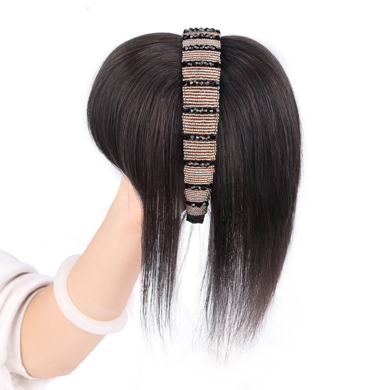 纤缕发箍刘海补发片水钻发箍刘海一体真发遮白发蓬松头顶假发片【