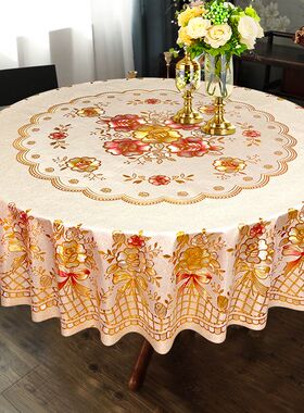 圆桌桌布水油免洗家用红色结婚圆形桌布饭店台布大圆桌圆桌布180C