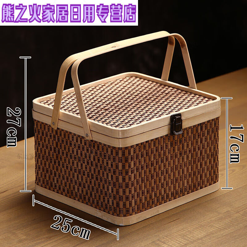 千团精工纯手工竹编提篮月饼篮上圆下方粽子篮水果篮年货茶叶竹制