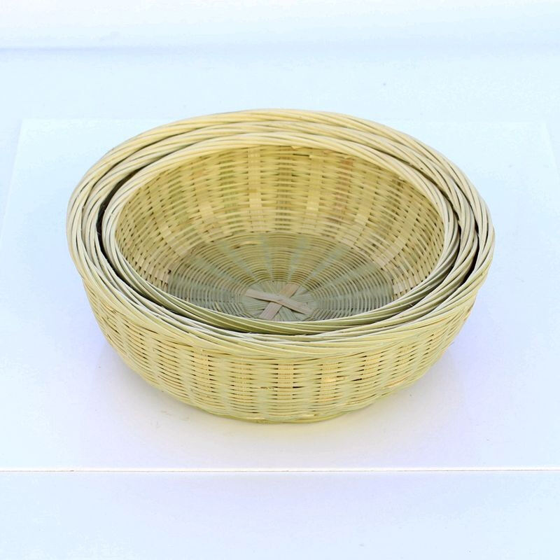 汉水竹城竹编碗形竹筐带底座家用水果篮果盘手工竹制品馒头筐点心