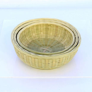 汉水竹城竹编碗形竹筐带底座家用水果篮果盘手工竹制品馒头筐点心