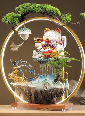 流水摆件循环水一鹿发财招财猫摆件开业礼物自动招手客厅前台公司