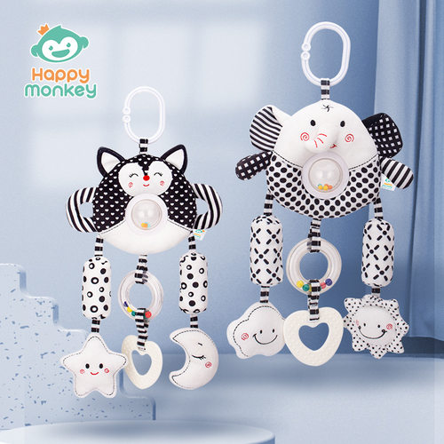 Happy monkey新生儿黑白摇铃床铃婴儿车挂件风铃宝宝安抚玩具厂家
