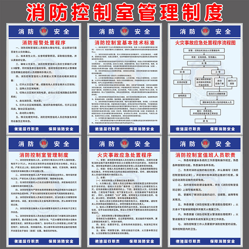 消防控制室火灾事故报警应急处置程序流程图值班室人员职责制度消防水泵房安全管理制度牌操作流程规程牌定制