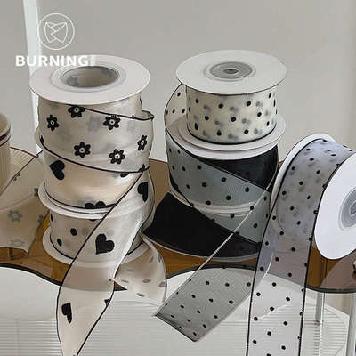 贝影 4cm圆点网纱带花艺包装丝带雪纱带花束包装材料蝴蝶结DIY