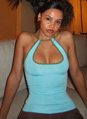 Hanging Neck Lace Up Tank Top T-shirt挂脖系带露背背心上衣T恤