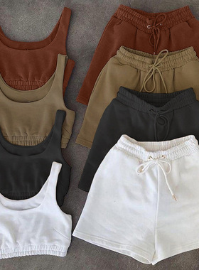 Two Piece Sets Women Crop Top And Drawstring Shorts Outfits