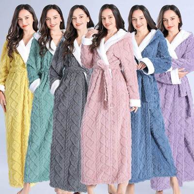 Hoodies Women Winter Thermal Long Bathrobe Thick Warm Gown