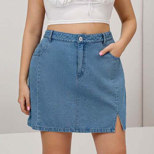 L-5xl Women's Blue Butt Wrap Skirt大码胖MM蓝色包臀短裙20