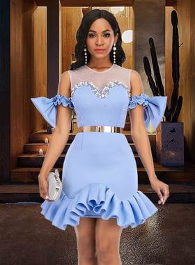 欧美性感钉珠派对连衣裙女 Sexy Party Dress Women Dinner Dress