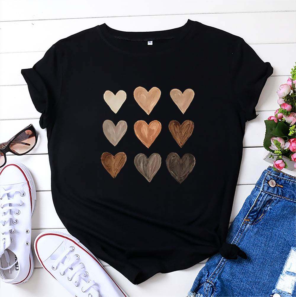 外贸欧美女装Women T-shirt小碎花大码上衣纯棉爱心宽松短袖t恤女