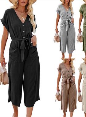 Casual summer jumpsuit short sleeves women pants lady 连体裤