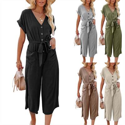 Casual summer jumpsuit short sleeves women pants lady 连体裤