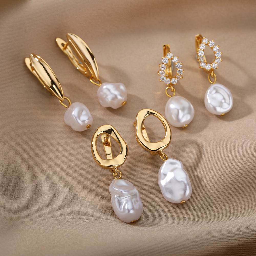 Circle Earrings For Women Vintage Punk Baroque Pearl Earring