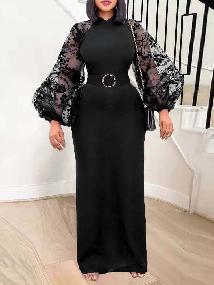 欧美大码蕾丝通勤气质连衣裙女Plus Size Lace Long Dress Women