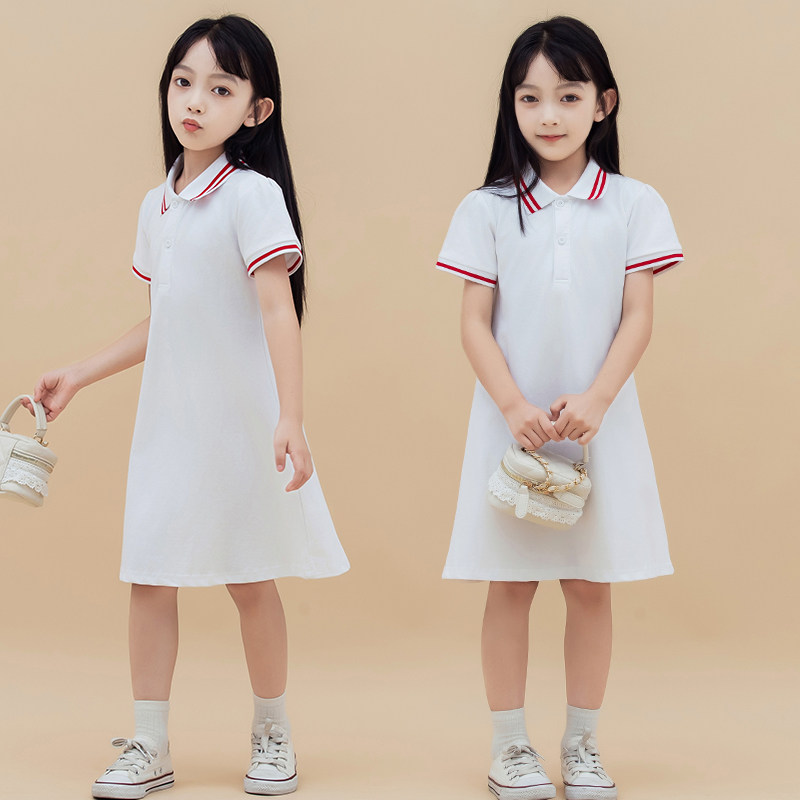 女童连衣裙珠地棉纯棉2025夏装新款女孩Polo裙简约文艺学院风