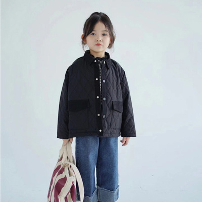 清仓日系拼接翻领绗缝棉衣外套男女儿童女宝童装大童棉服