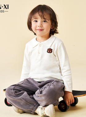 男童长袖t恤polo衫儿童衬衫女童打底衫纯棉宝宝内搭翻领白色衬衣