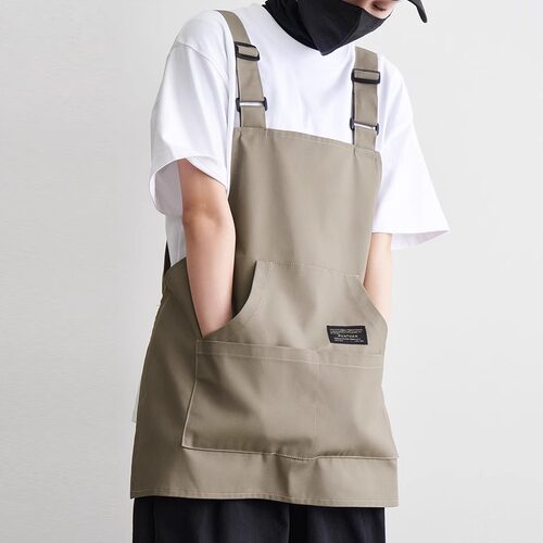 防泼水理髲师帆布围裙咖啡店书吧餐饮厨房家用工作服男女定制印字