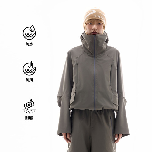 UPON PRO 户外线 苔藓绿3D立体分割廓形连帽防护外套
