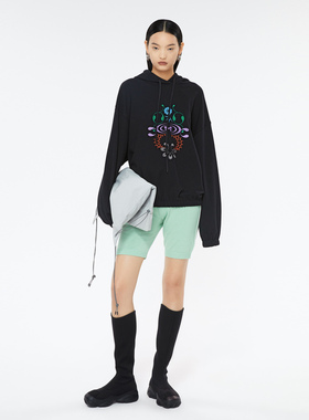 UPON PRO黑色蝴蝶刺绣宽松廓形设计感百搭连帽卫衣女