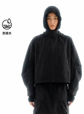 UPONPRO 户外线 曜石黑立体包裹式分割外套廓形感多穿连帽上衣