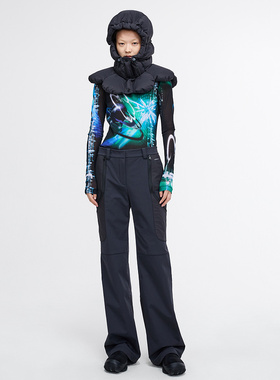 UPON PRO时尚修身赛博朋克动感炫彩印花打底衫长袖上衣女